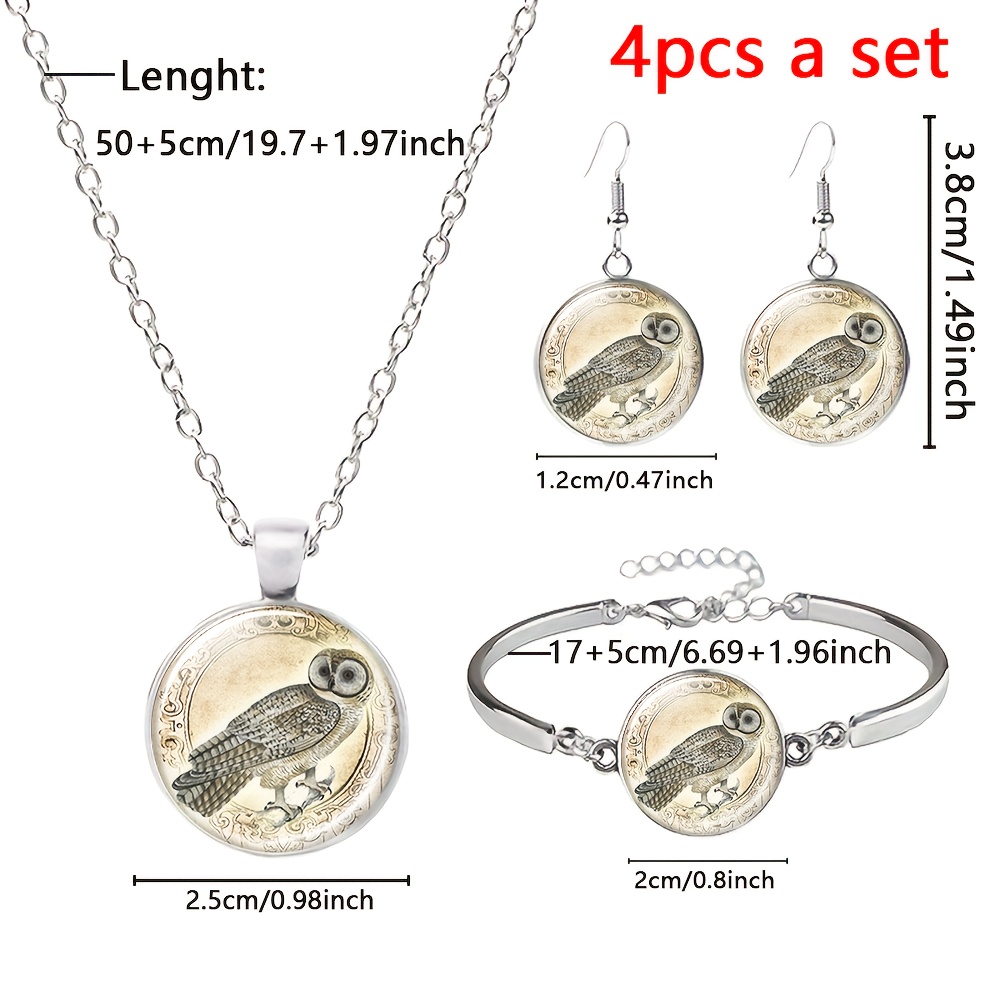 4pc Owl Jewelry Set, Necklace, Bracelet & Earrings